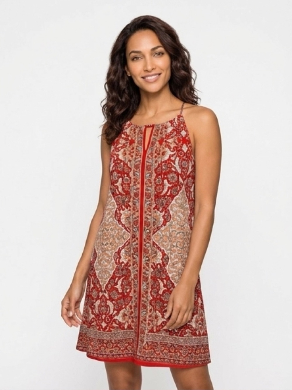 Max Studio Red Paisley Spaghetti-Strap Trendy Dress